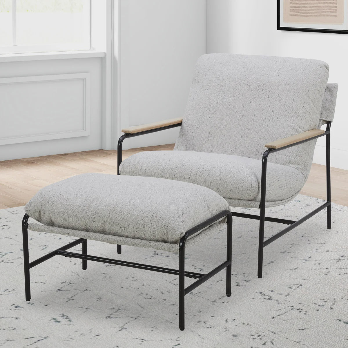 Aiden Ivy Fabric Sling Chair with Ottoman, Light Grey – Urban