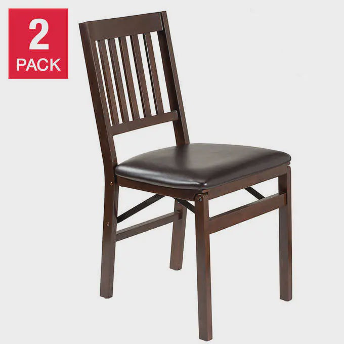 Stakmore Wood Folding Chair with Upholstered Bonded Leather Seat Espre