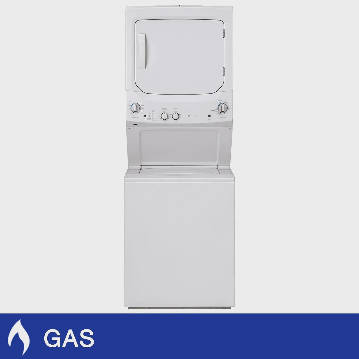 GE White 2.6 cu. ft. (I.E.C) Washer and 4.4 cu. ft. Dryer Gas Laundry Center
