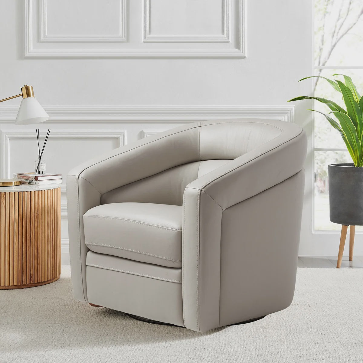 Paul Top-grain Leather Swivel Chair, Grey