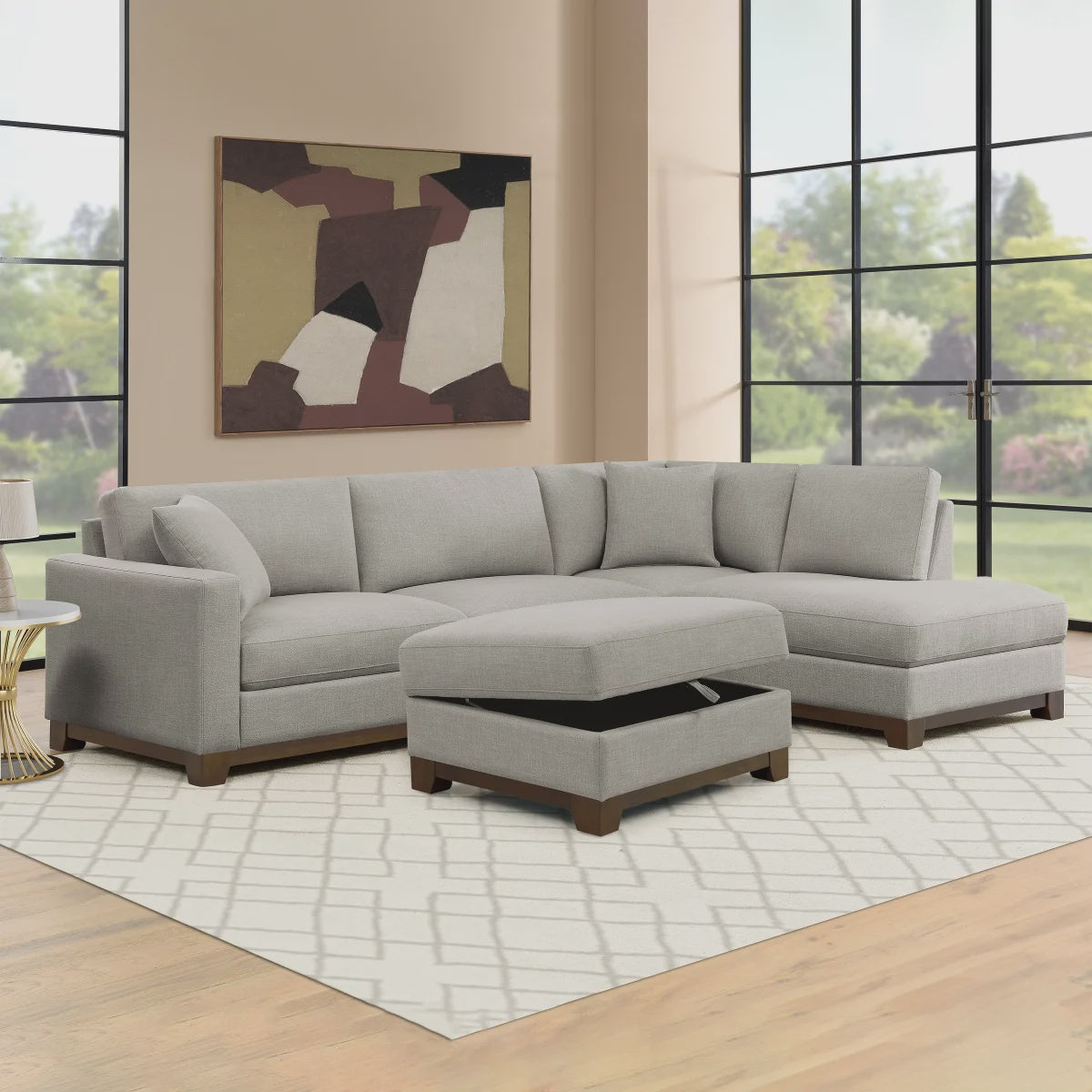 Thomasville 3-piece Fabric Sectional with Storage Ottoman, Brown