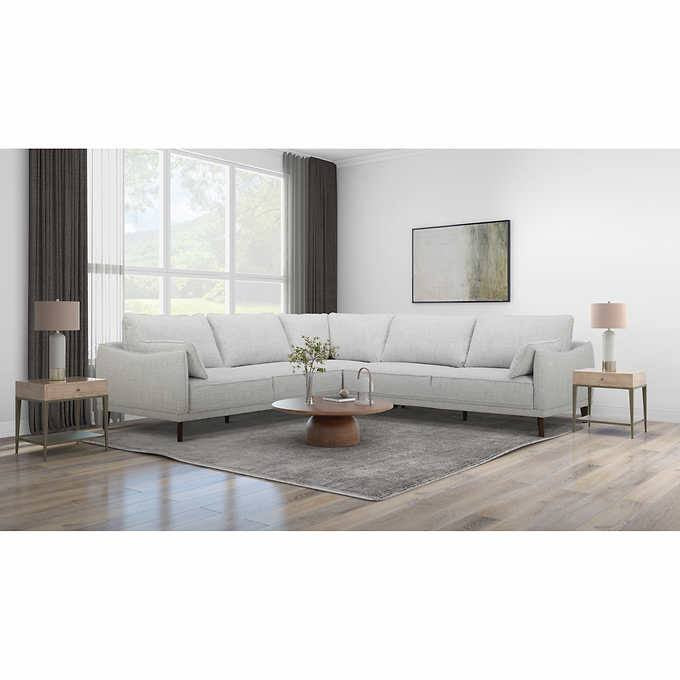 Gemma 3-Piece Fabric Sectional, Light Grey