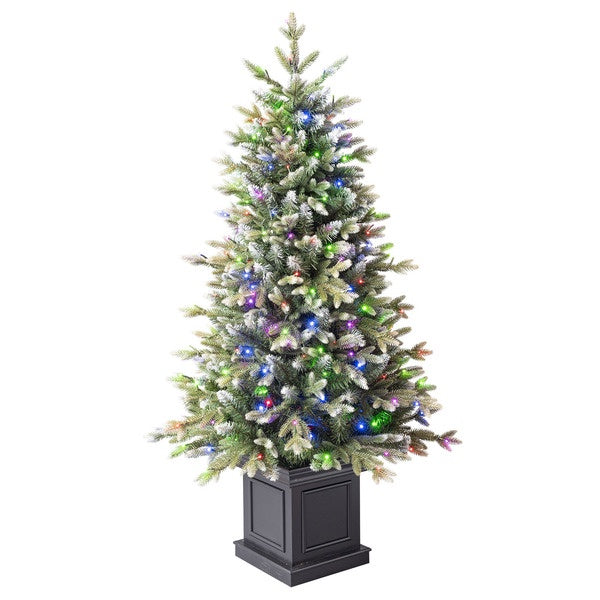 Pre-Lit Glitter Frosted Artificial Potted Christmas Tree 1.37m