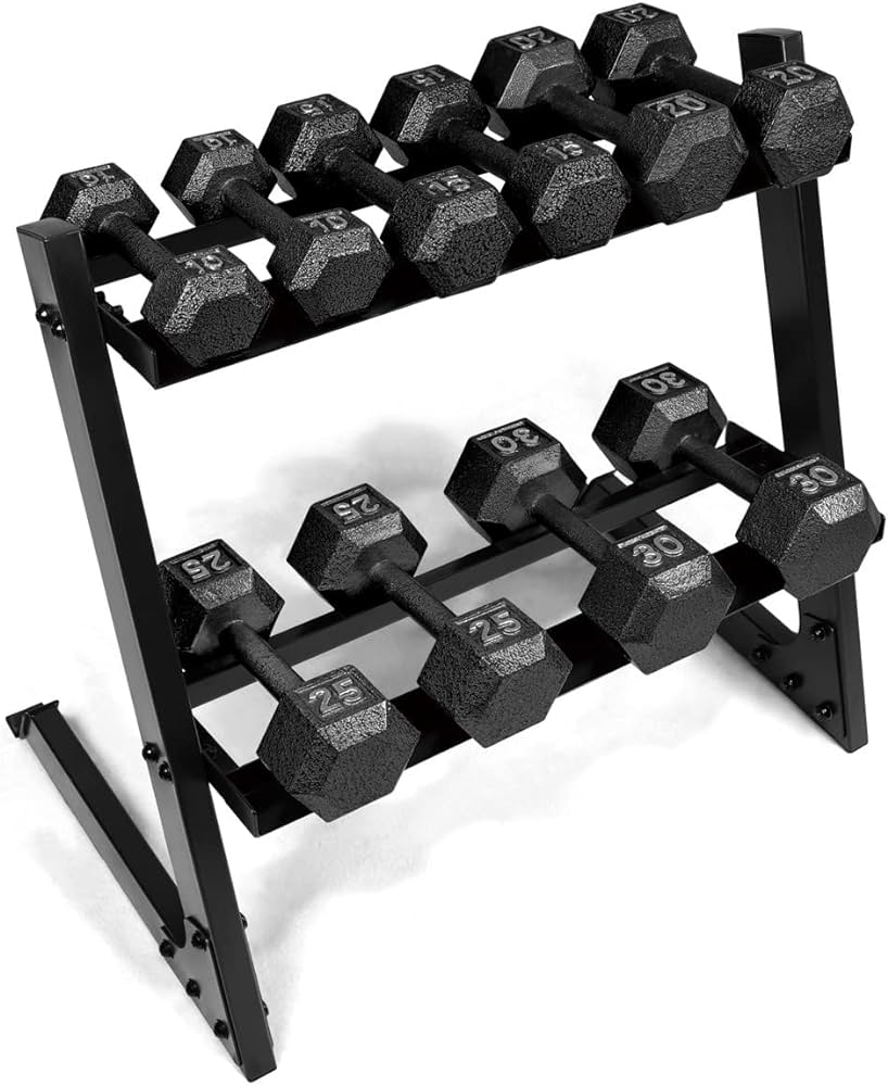 200 lb Black Rubber Dumbbell Set with Rack