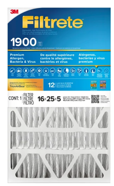 3M Filtrete MPR 1900, 5 in. Premium Deep Pleat Furnace Filters 16 x 25 x 5, Single