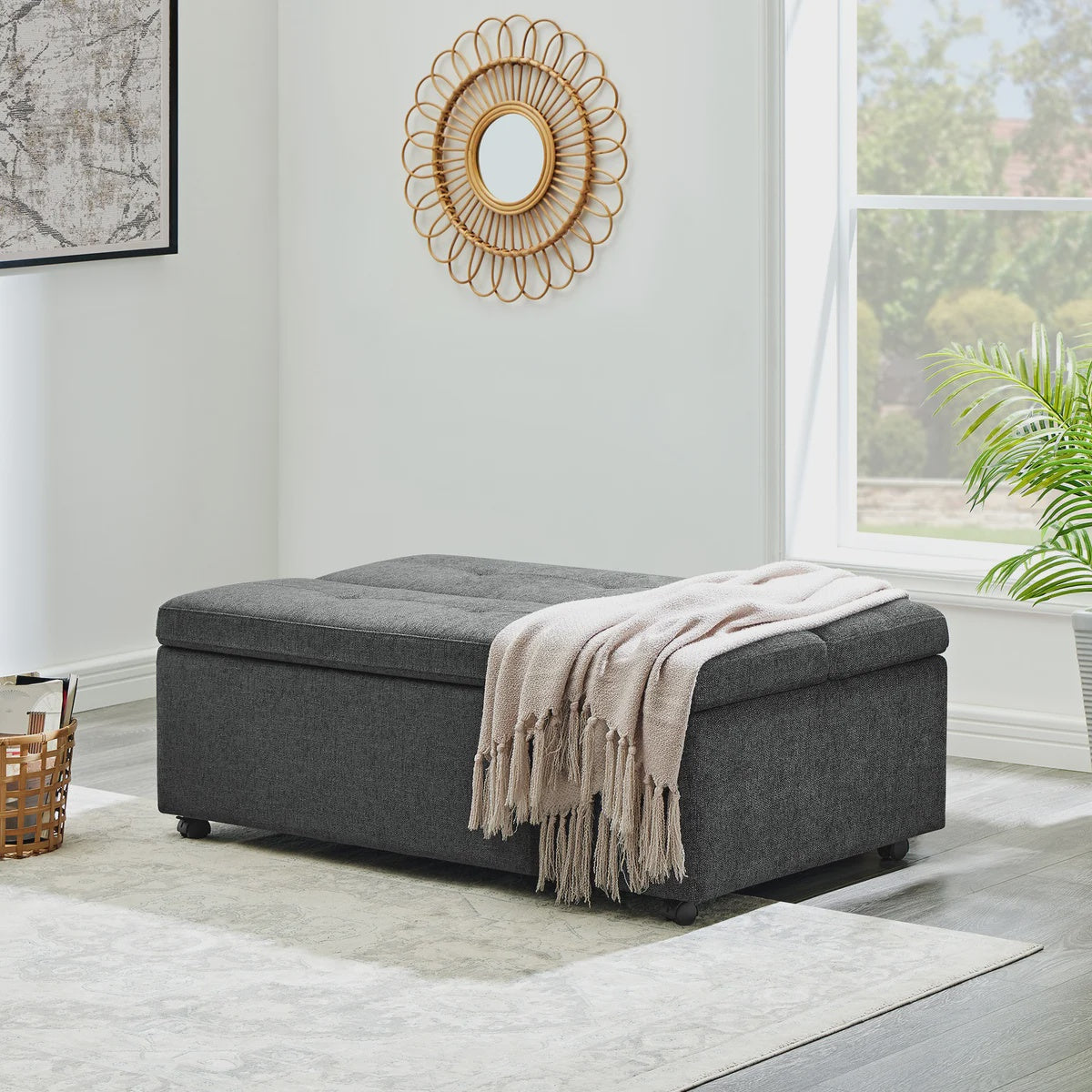 Folding Fabric Sleeper Ottoman, Dark Grey