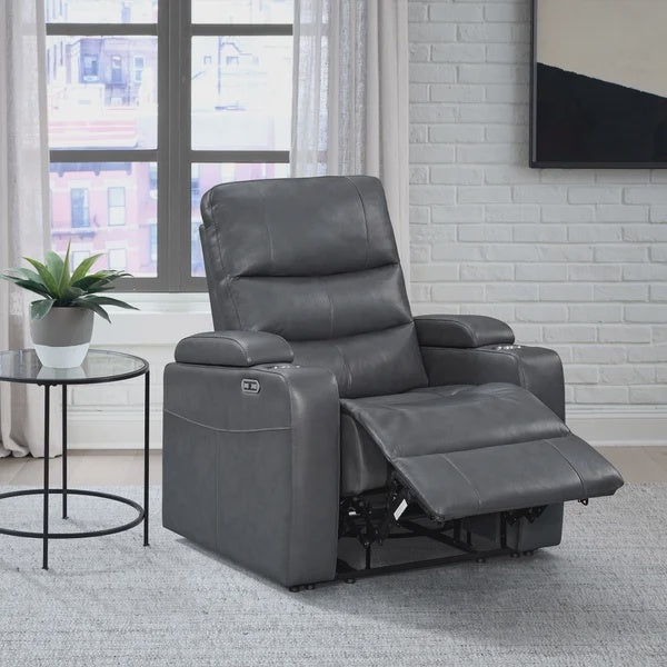 Ramsey Grey Top-Grain Leather Home Theater Power Recliner