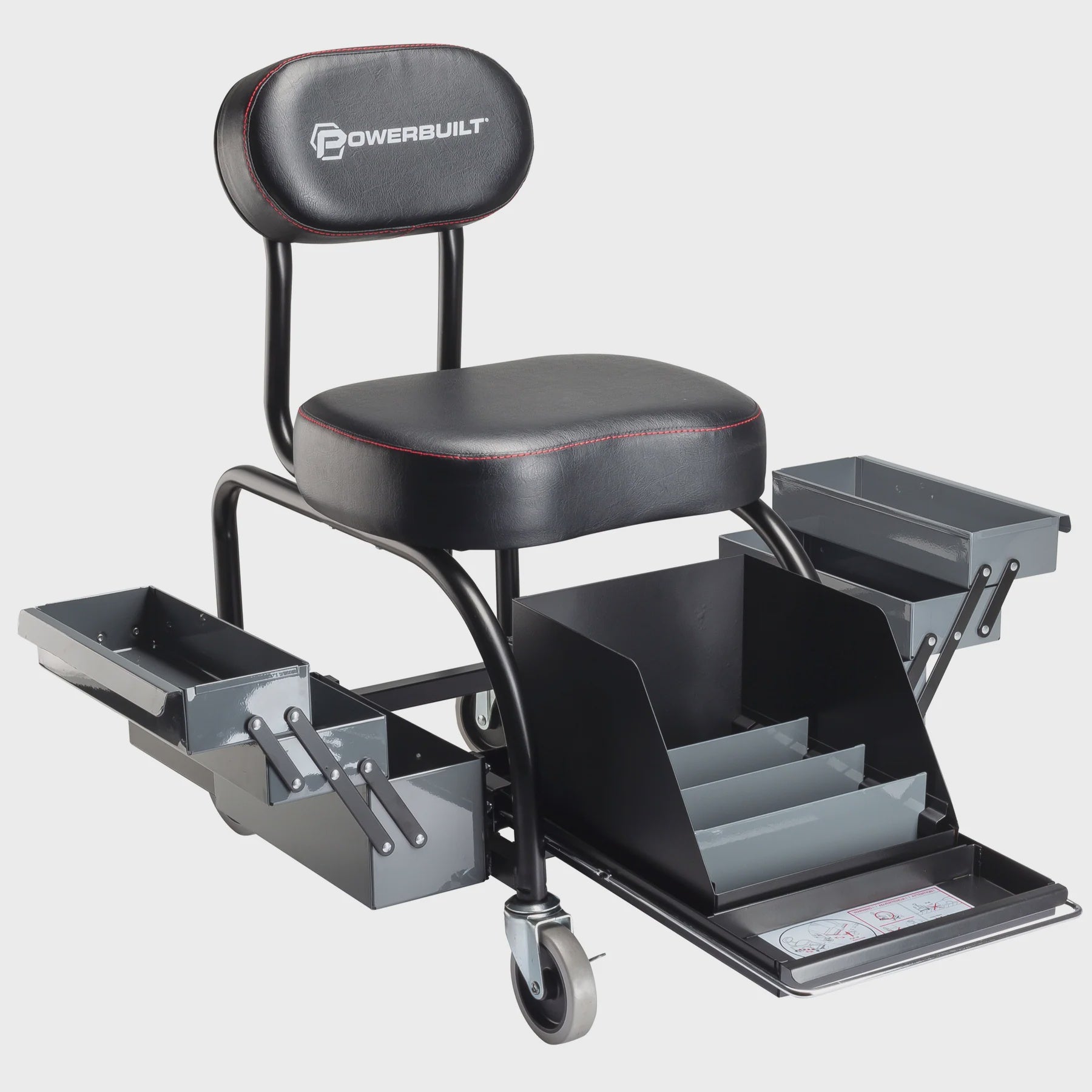 Powerbuilt Professional Shop Seat with Expandable Side Trays