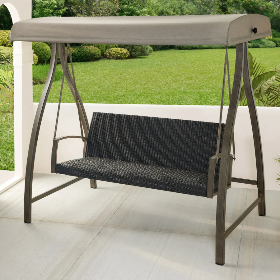 Agio Cameron Woven Patio Swing with Fabric Canopy, Tan