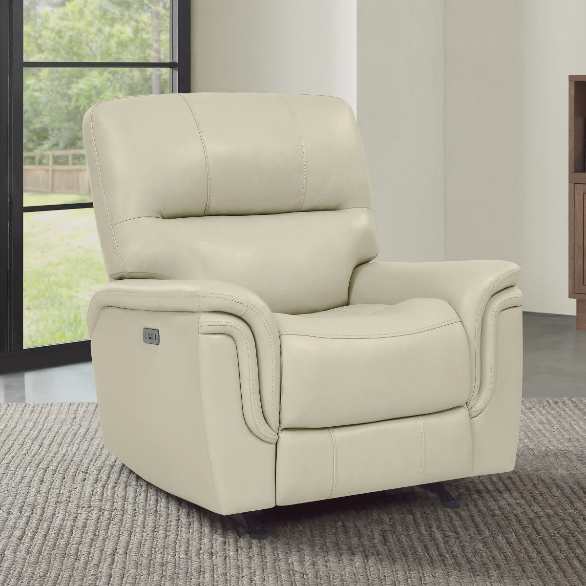 Barcalounger Top-grain Leather Power Rocker Recliner, Cream