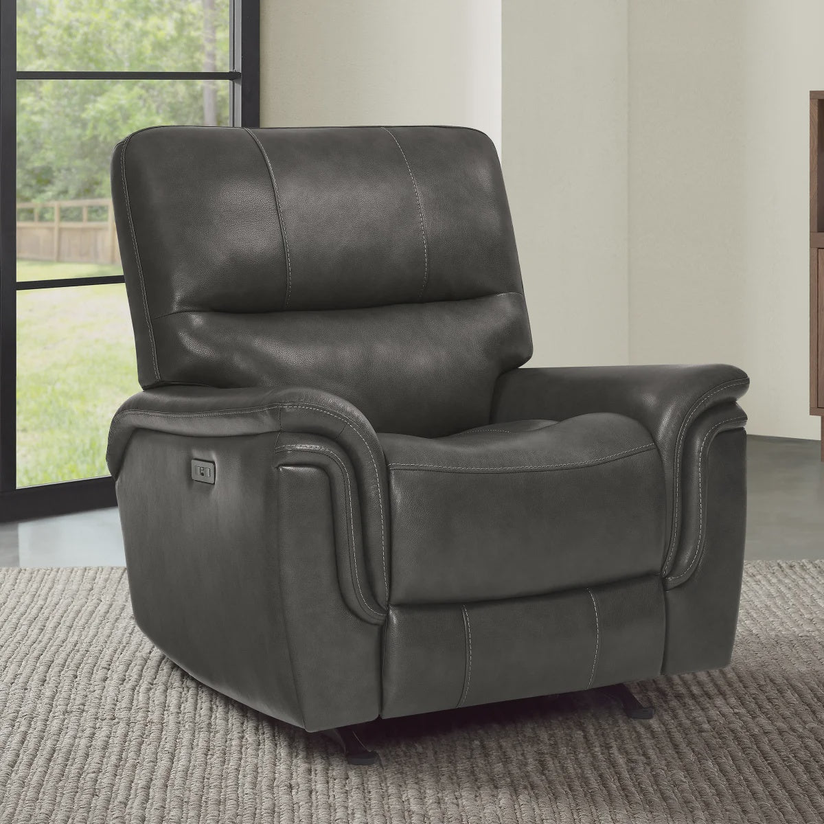 Barcalounger Top-grain Leather Power Rocker Recliner, Grey