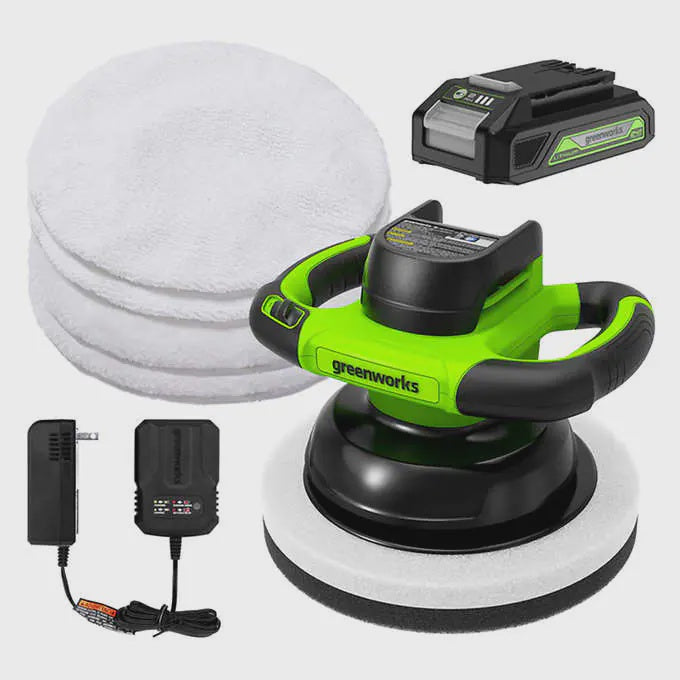 Greenworks 24V 10-inch Cordless Buffer & Polisher, with 4 Bonnets, 2Ah Battery and Charger Included