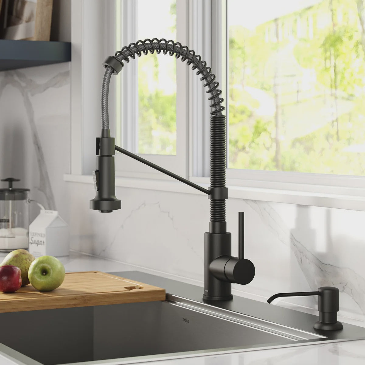 KRAUS Bolden 18-in Pull-down Faucet with Soap Dispenser, Black