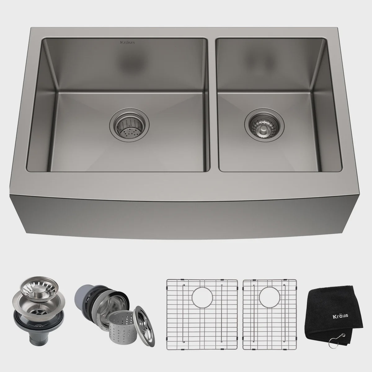 KRAUS Double Bowl 60/40 Farmhouse Stainless Steel Sink 20.75 in. L x 33 in. W