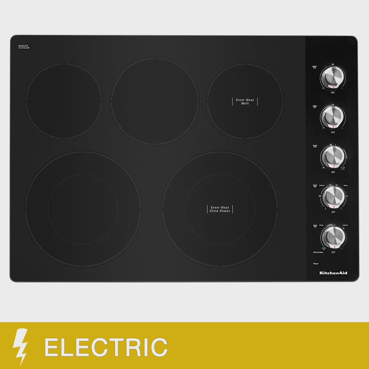 KitchenAid 30 in Electric 5 Elements Cooktop with Stainless Steel Knobs Model  KCES550HSS