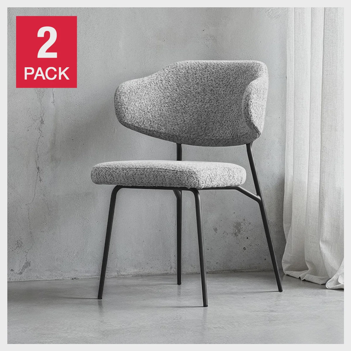 Mobital Clutch Fabric Dining Chair with Black Frame, 2-pack, Grey
