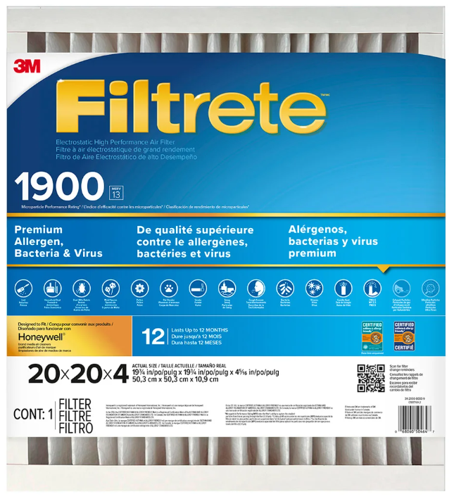 3M Filtrete MPR 1900, 4 in. Premium Deep Pleat Furnace Filters, Single