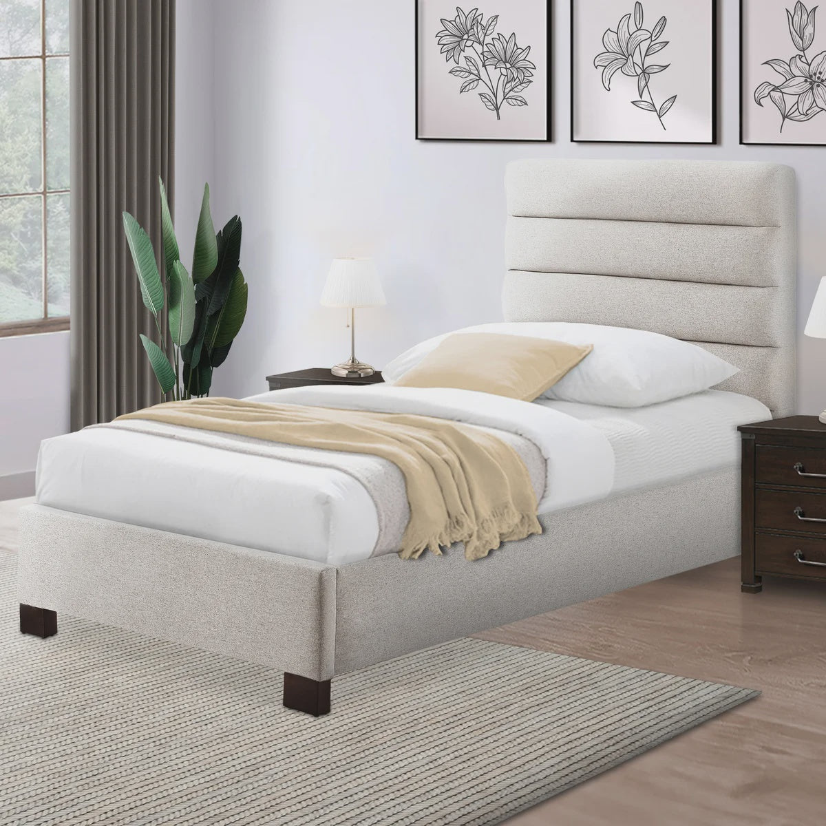 Sealy Albury Upholstered Twin Bed Bed Frame, Beige