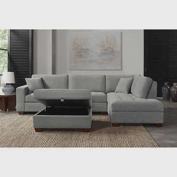 Thomasville Miles 3-piece Fabric Sectional with Storage Ottoman, Grey