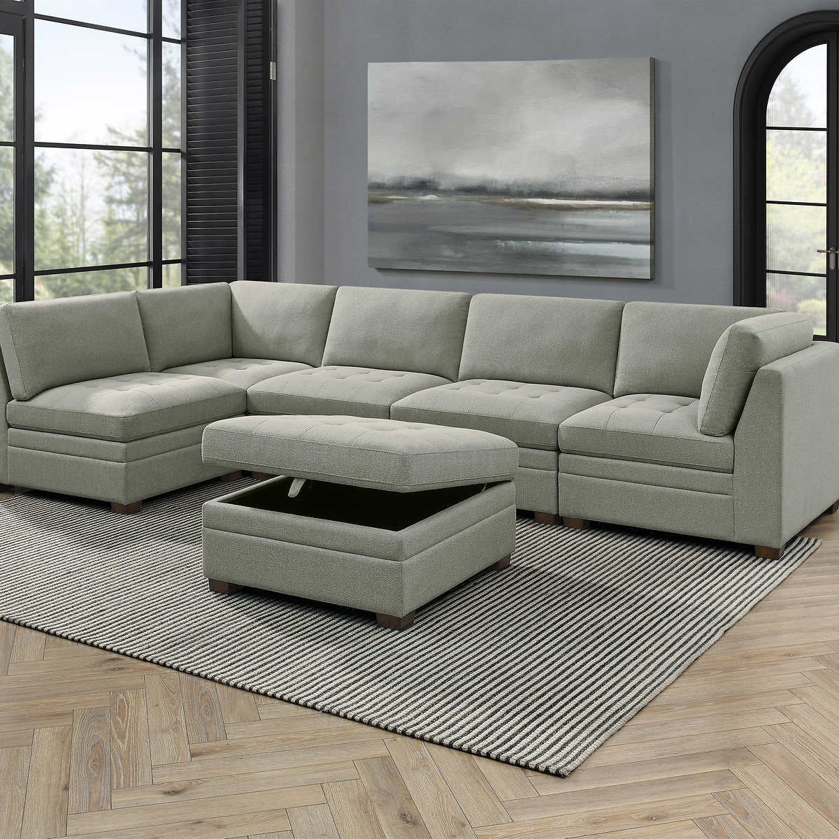 Thomasville Tisdale 6-piece Sectional in Boucle Fabric with Storage Ottoman