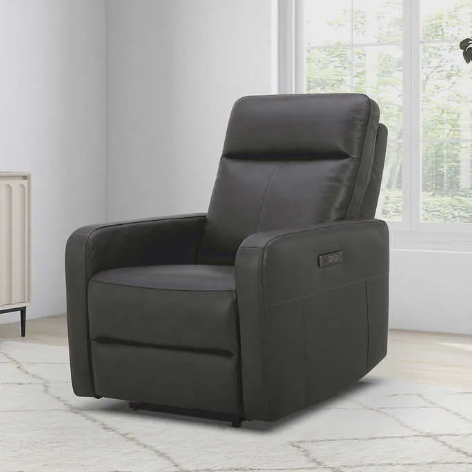 Gilman Creek Top-grain Leather Power Recliner, Dark Grey