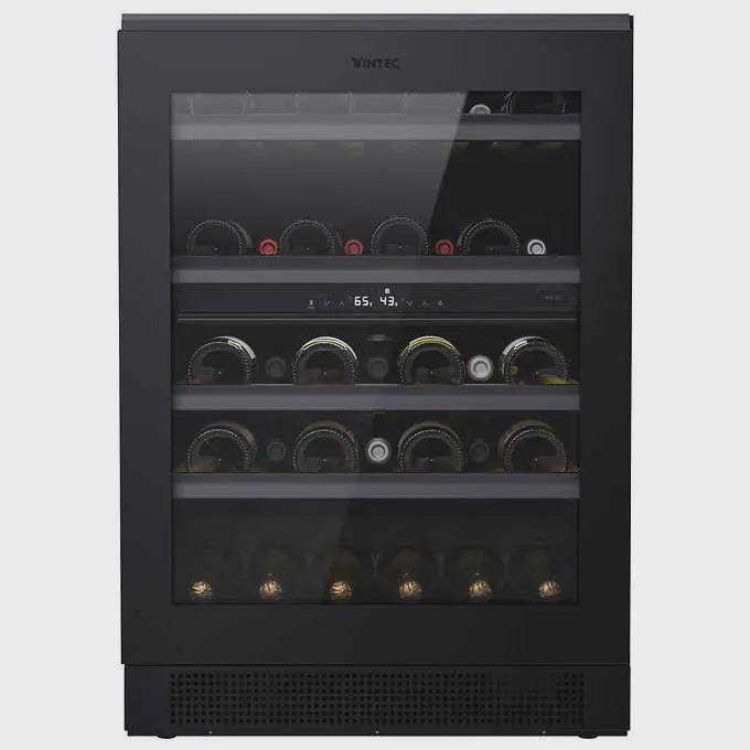 Vintec 44-bottle Matte Black Under Counter Dual-Zone Wine Cooler with UV-Proof Dark Storage Area