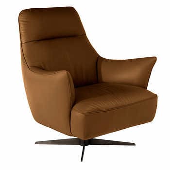 Natuzzi Leather Swivel Chair, Brown