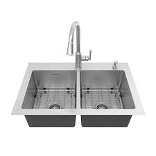 American Standard Raviv 32-Inch Stainless Steel Kitchen Sink With Pull-Down Faucet, Double Bowl