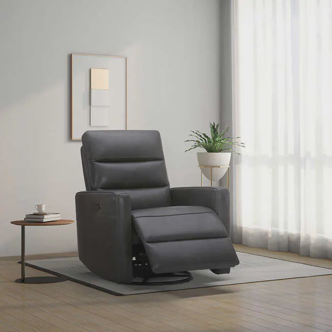 Contemporary Power Swivel Top Grain Leather Glider Recliner