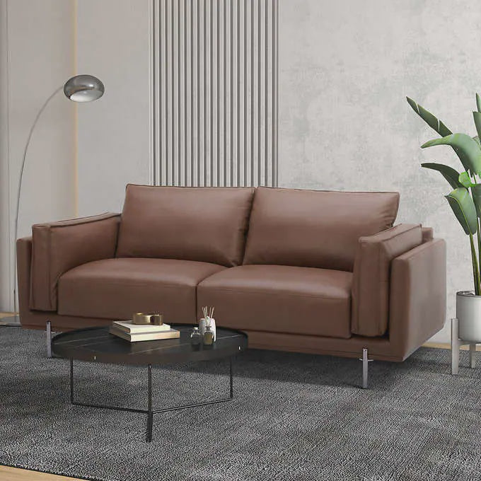 Gilman Creek Nash Modern Top Grain Leather Sofa, Tan