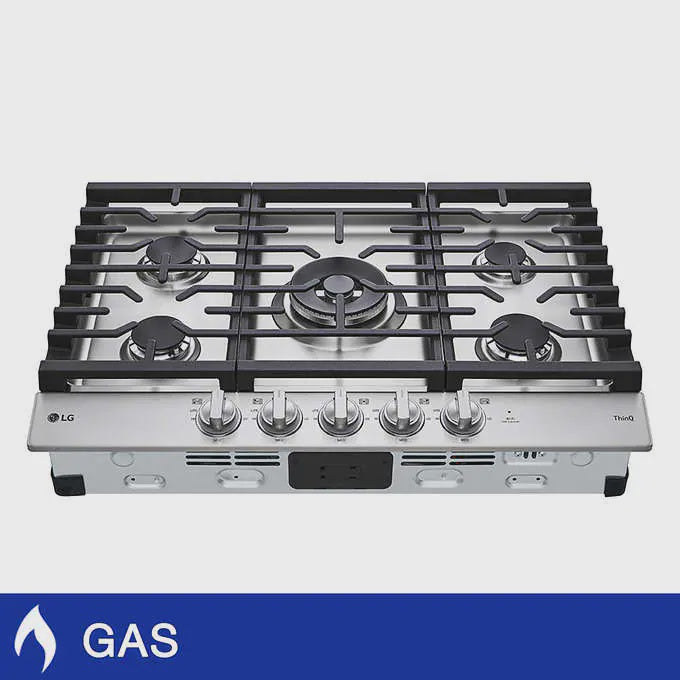 LG 30 in Stainless Steel Gas 5 Burner Cooktop with UltraHeat Dual Burner