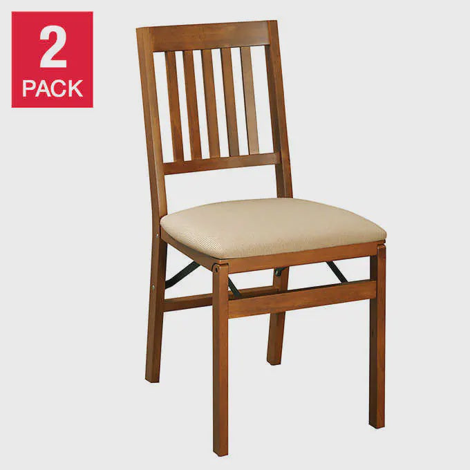 Stakmore Wood Folding Chair with Upholstered Seat Fruitwood Finish, 2-pack