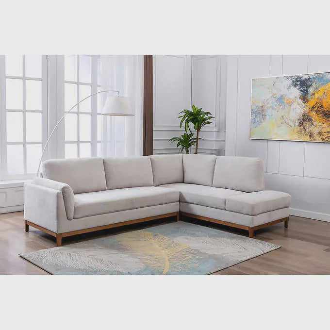 Monroe Contemporary 2-piece Fabric Sectional, Cream