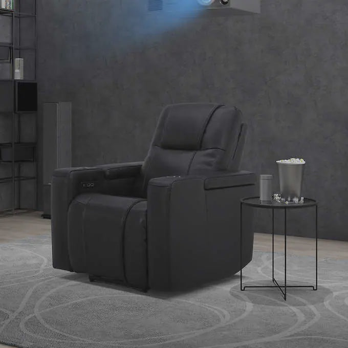 Top Grain Leather Home Theater Power Recliner, Black
