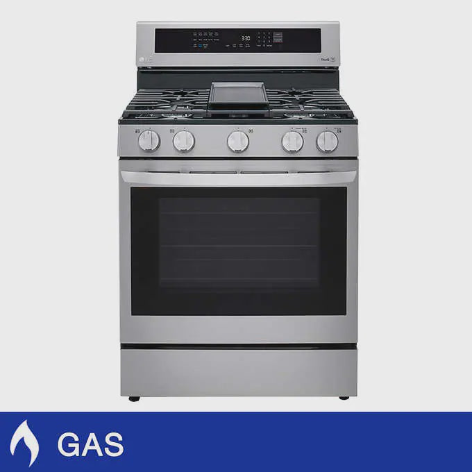 LG 30 in. 5.8 cu. ft. Smudge Resistant Stainless Steel Gas True Convection Smart Range with InstaView™ and Air Fry