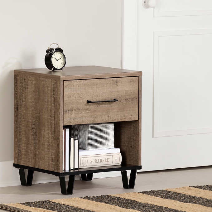 Arlen 1-Drawer Rustic Weathered Oak Nightstand